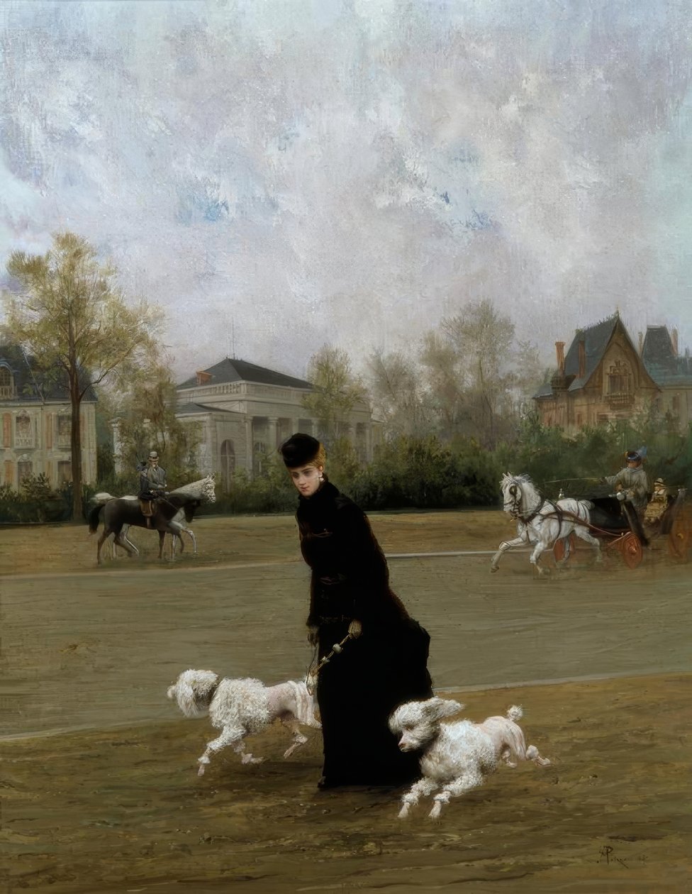 Marie Poirson, Elegante im Bois de Boulogne, Paris / Gemälde, 1877 von Maurice Poirson