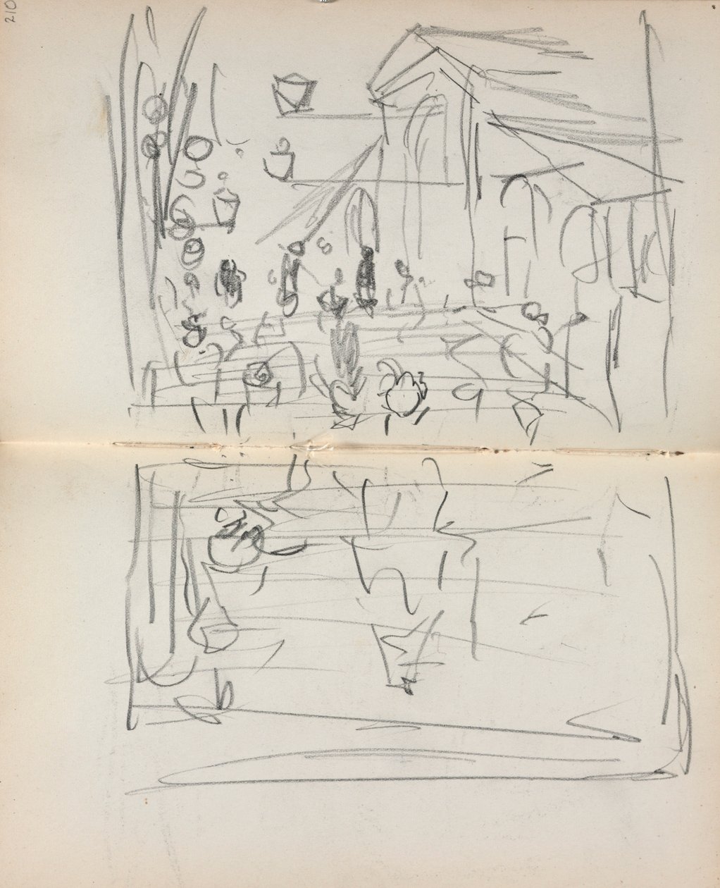 Italienisches Skizzenbuch: Brücke mit Figuren (Seite 209 & 210) von Maurice Prendergast