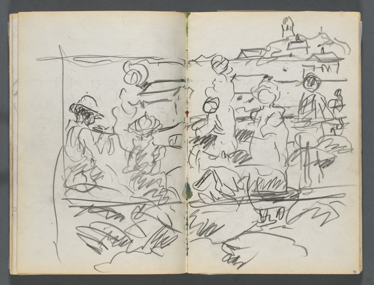 Skizzenbuch, Die Dells, Nr. 127, Seite 098 & 99: Figuren in einer Landschaft von Maurice Prendergast