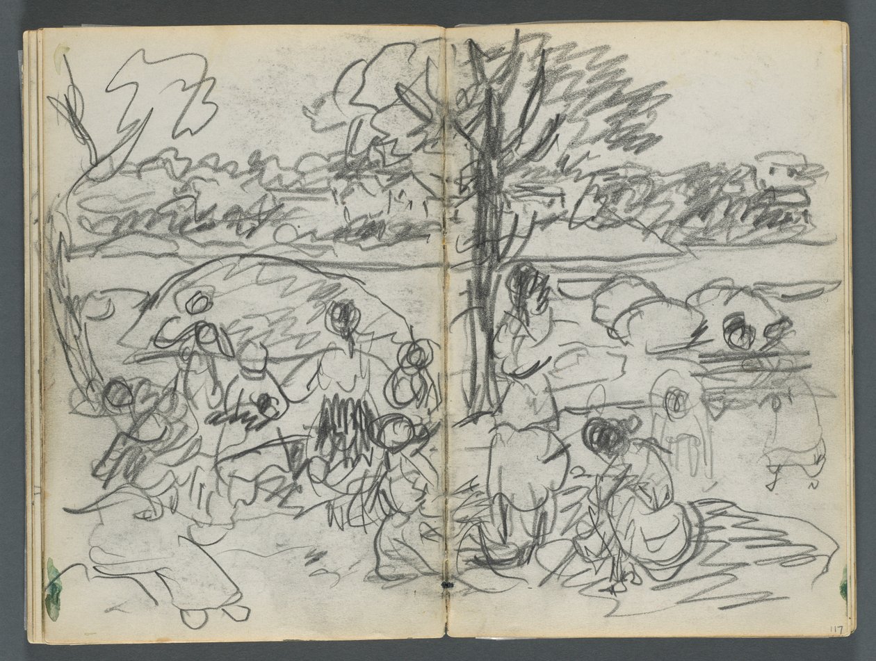 Skizzenbuch, The Dells, Nr. 127, Seite 116 & 117: Figur in einer Landschaft von Maurice Prendergast
