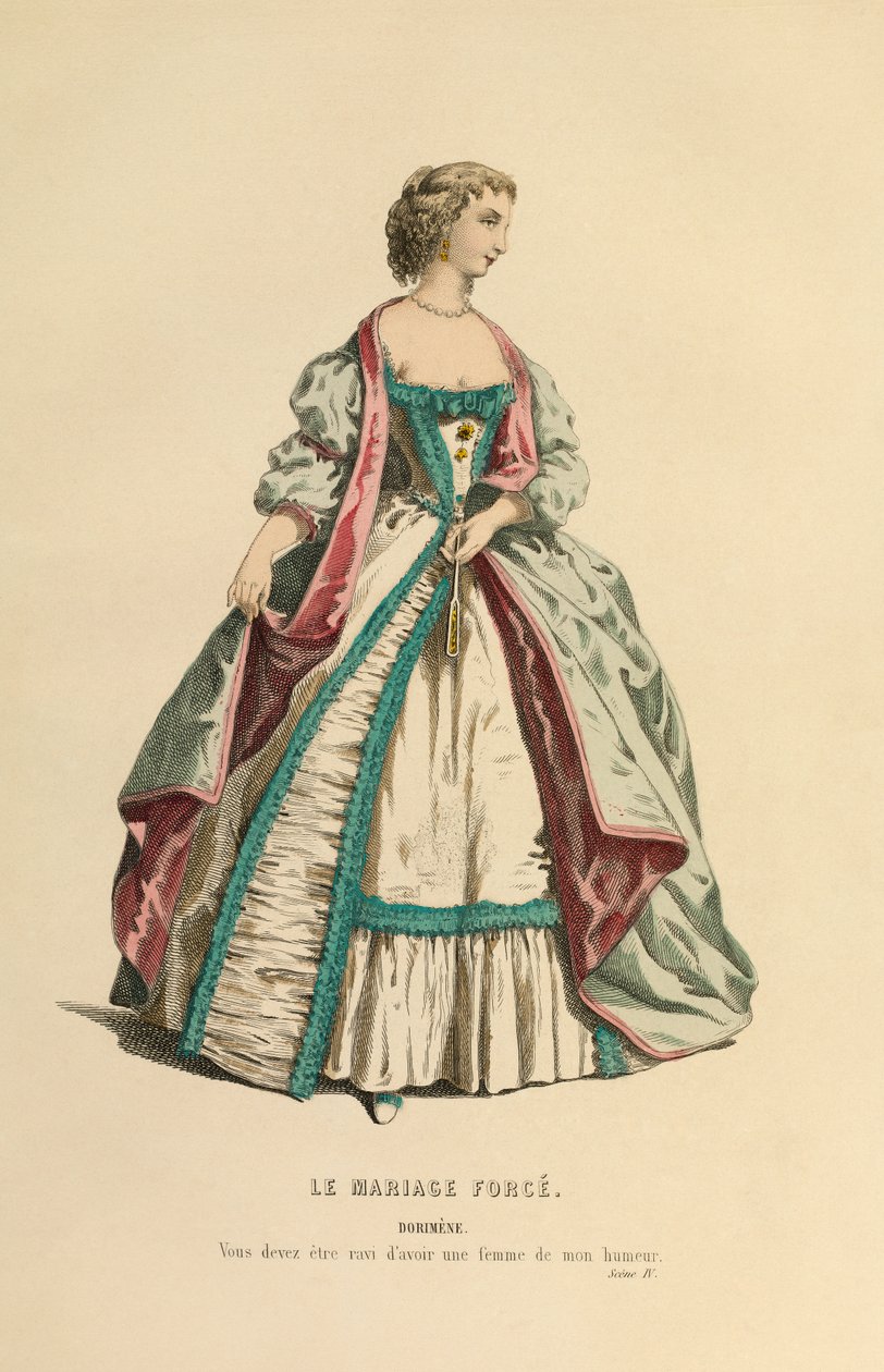 Kostüm für die Rolle der Dorimene, um 1868 (Gravur) von Maurice Sand
