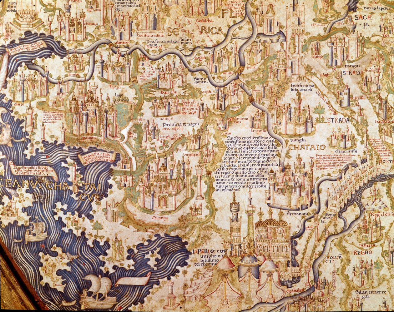 Ansicht von China (Cambaluc, heute Peking). Detail der Weltkarte (Mappamundi) von Bruder Maurus Camaldolese, 1459 von Mauro Fra