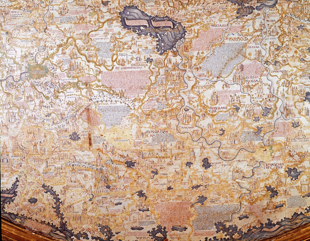 Ansicht von Russland (Detail) der Weltkarte (Mappamundi) von Bruder Maurus (Mauro) Camaldolese 1459, Biblioteca Marciana, Venedig von Mauro Fra