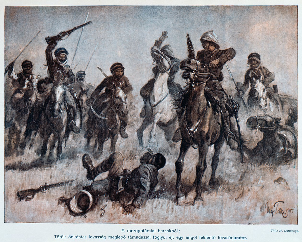 Schlacht zwischen englischen und türkischen Truppen in Mesopotamien, ca. 1915 von Max Tilke