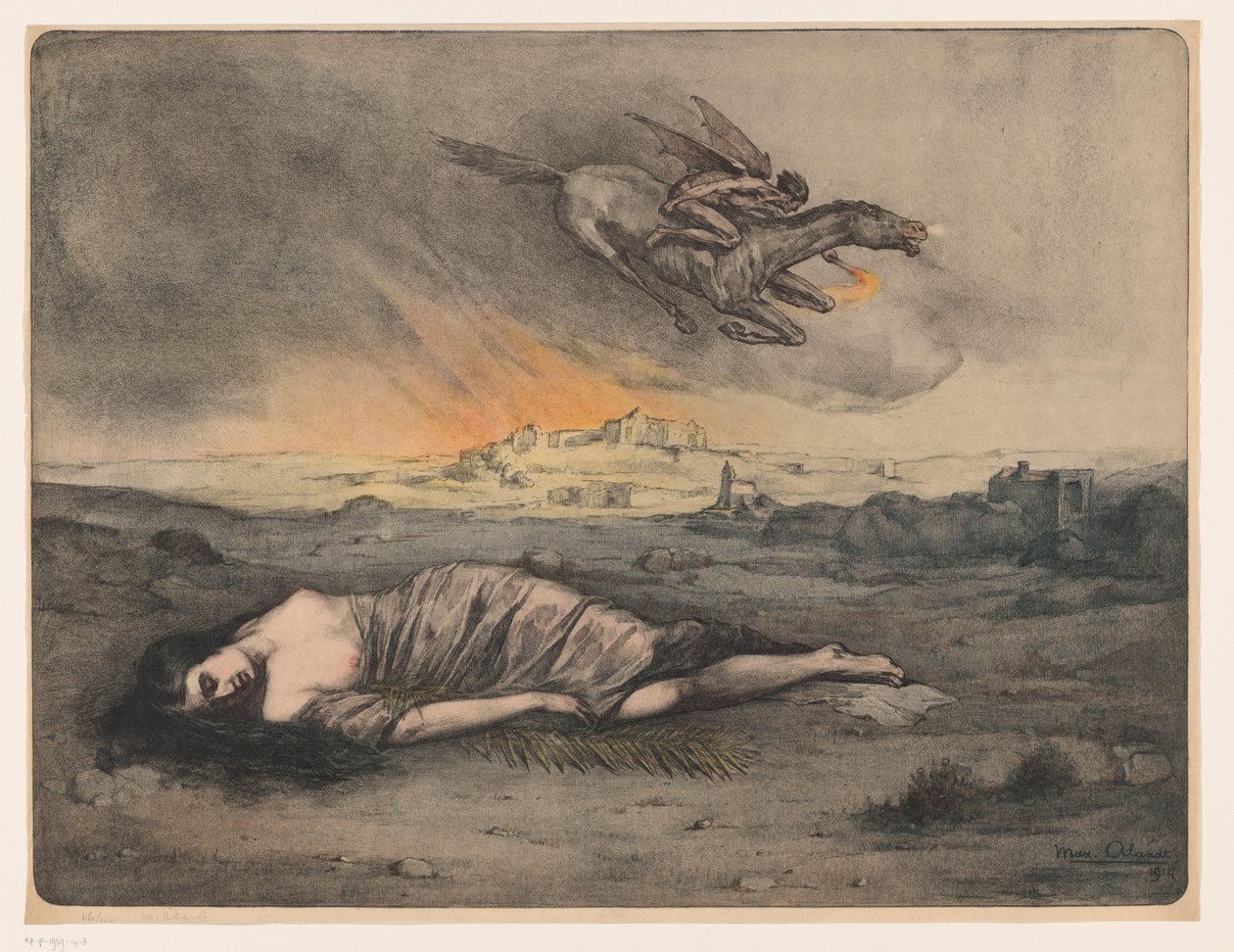 Liegende Frau und fliegender Reiter mit Fackel von Max Alexander Alandt (signed by artist)