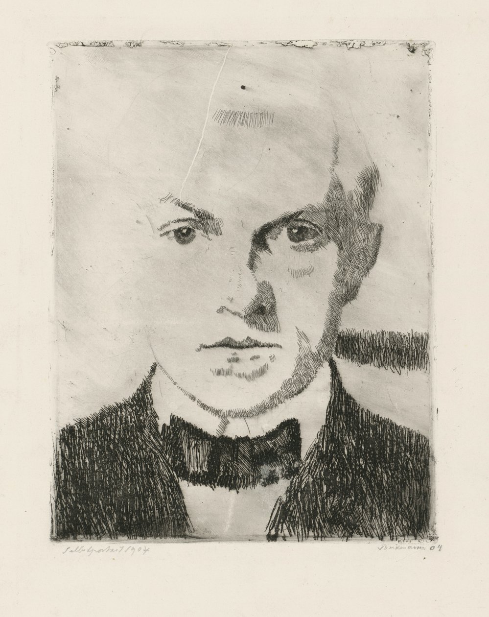 Selbstbildnis (erster Zustandsdruck der Kaltnadelradierung "Liebespaar" von 1916) von Max Beckmann