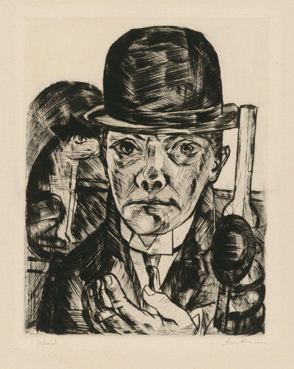 Selbstbildnis mit steifem Hut von Max Beckmann