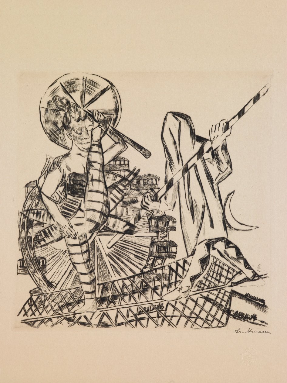 Die Seiltänzer, Platte 8 aus dem Portfolio „Jahresmesse“ von Max Beckmann