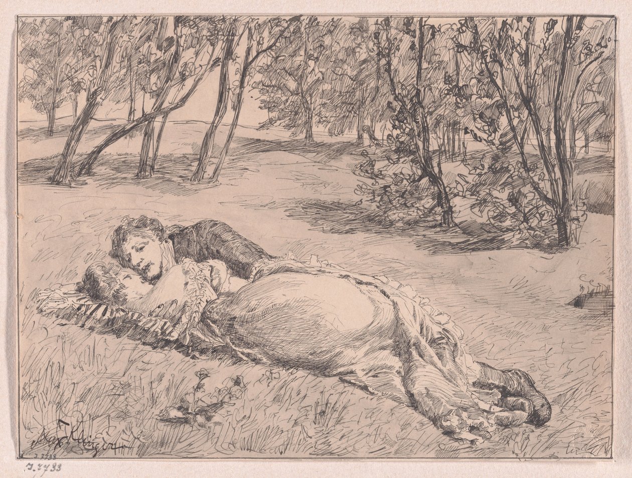Paar im Gras – Umarmung in einer Landschaft von Max Klinger