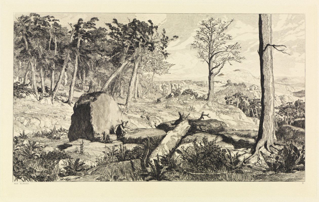 Simplicius in der Wald-Einöde (Intermezzi, Opus IV, Blatt 10) von Max Klinger