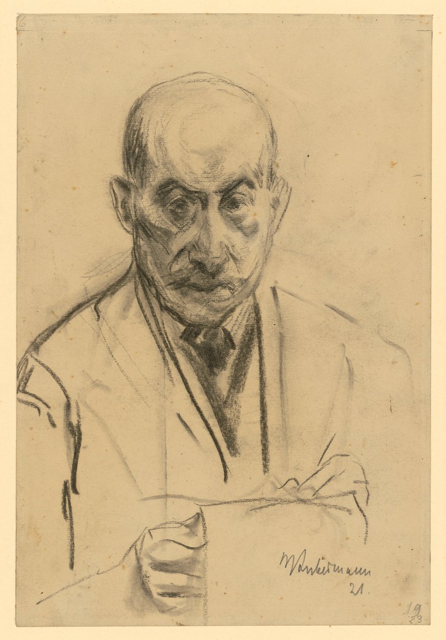 Selbstbildnis en face mit Zeichenblock von Max Liebermann
