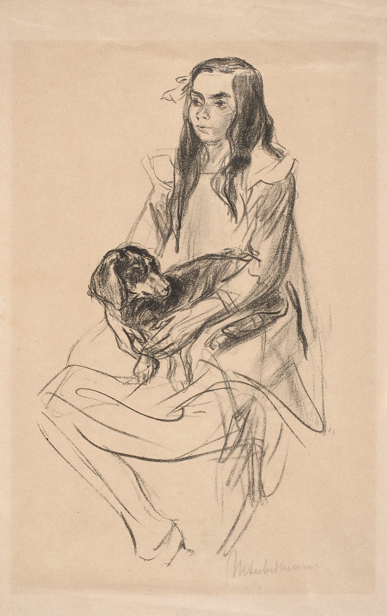 Sitzendes Mädchen mit Teckel von Max Liebermann
