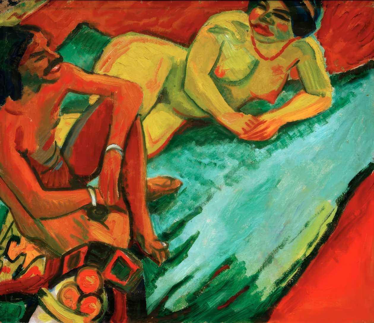 Frau mit Inder auf Teppich von Max Pechstein