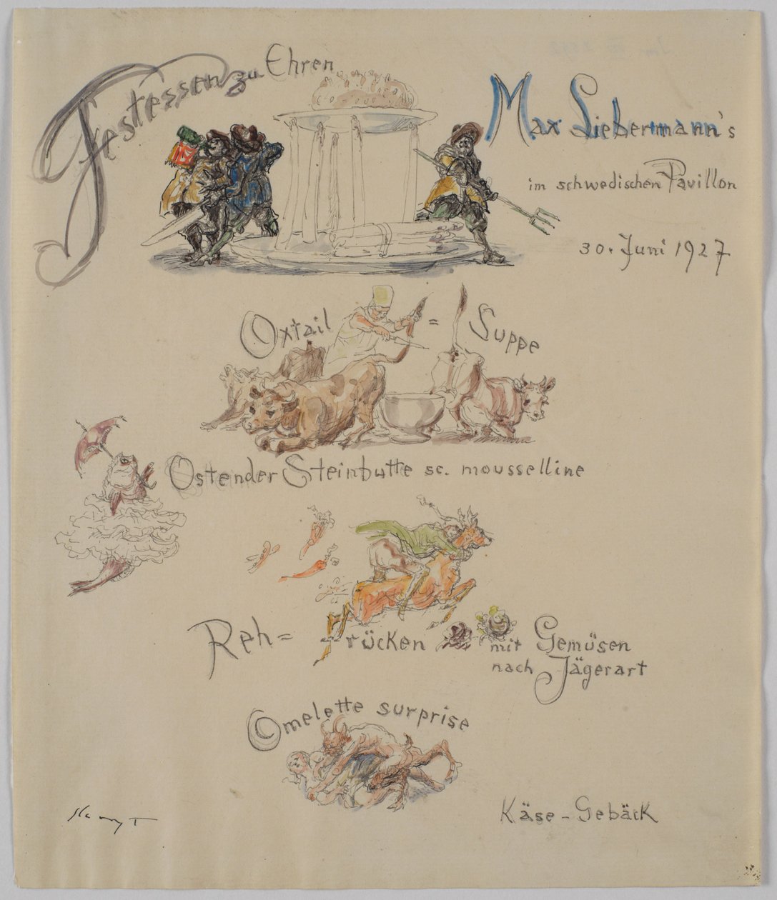 Speisekarte "Festessen zu Ehren Max Liebermanns" von Max Slevogt