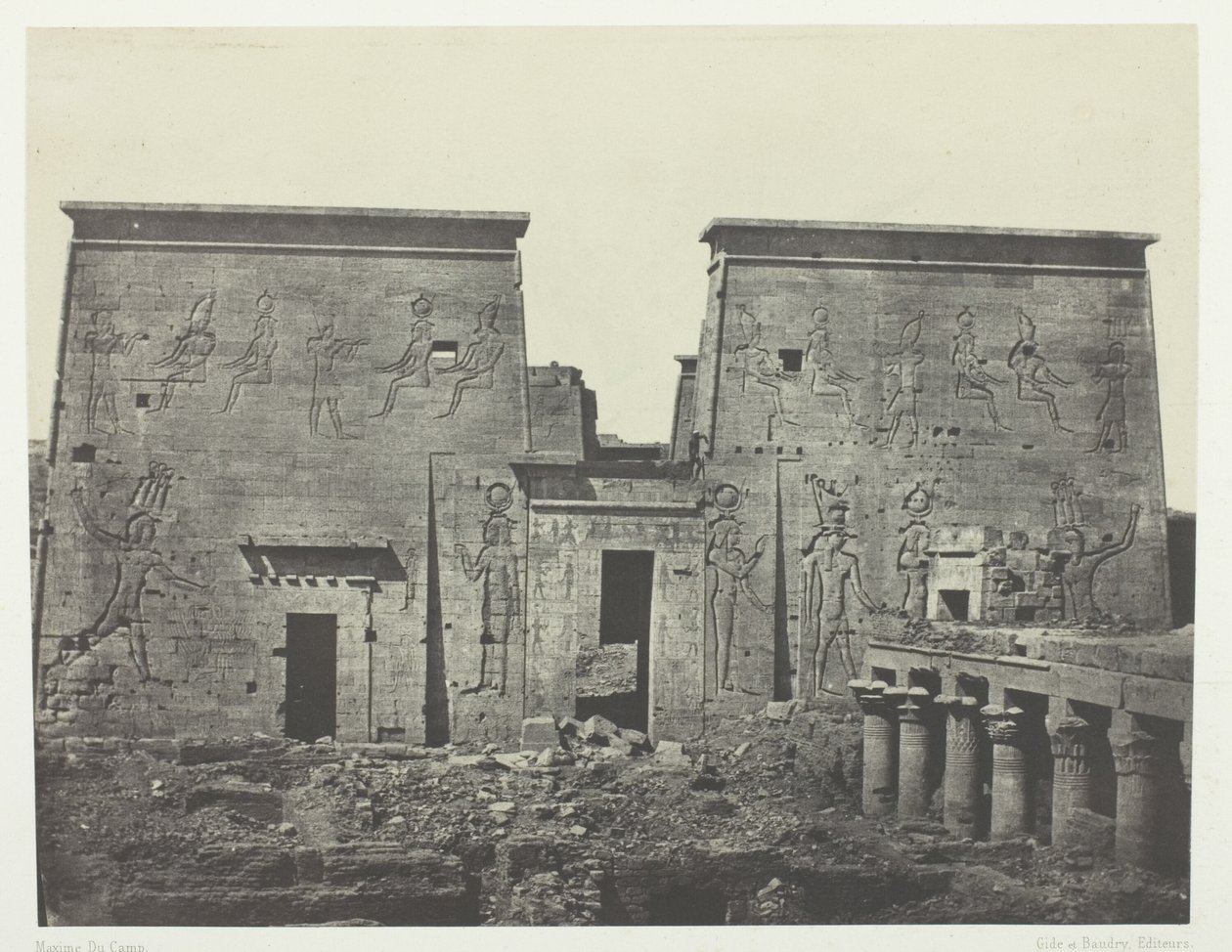 Drômos und Philônes, Großer Tempel von Isis bei Pilônes; Nubien, Tafel 72 aus dem Album "Ägypten, Nubien, Palästina und Syrien" (1852) von Maxime Du Camp
