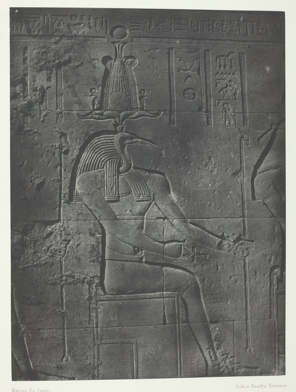 Großer Tempel der Isis in Philae, Tôth Ibiocéphale, Nubien, 1849-51, gedruckt 1852 von Maxime Du Camp