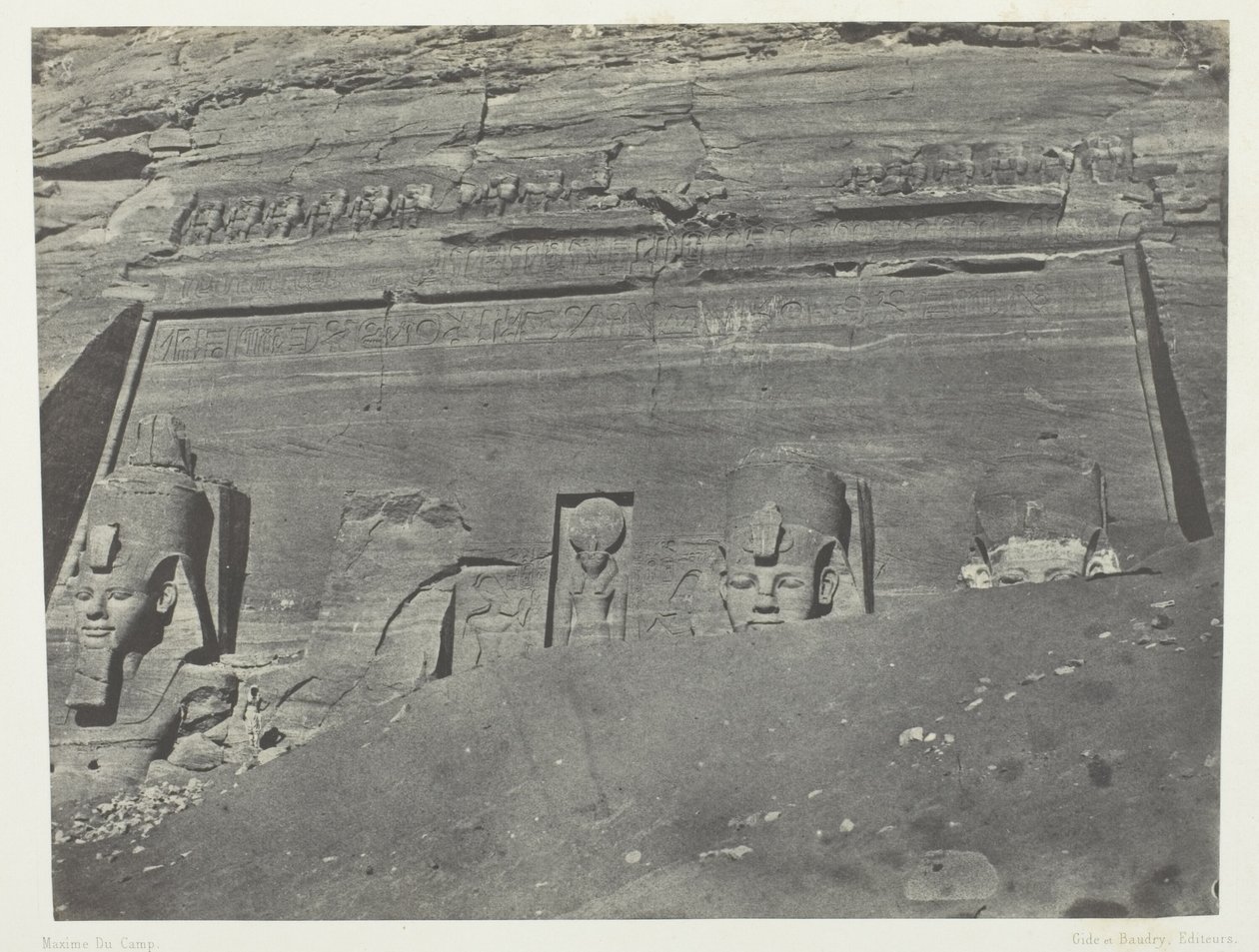 Ibsamboul, Allgemeine Ansicht des großen Spéos von Phrè; Nubien, Tafel 102 aus dem Album "Egypte, Nubie, Palestine et Syrie" (1852) von Maxime Du Camp