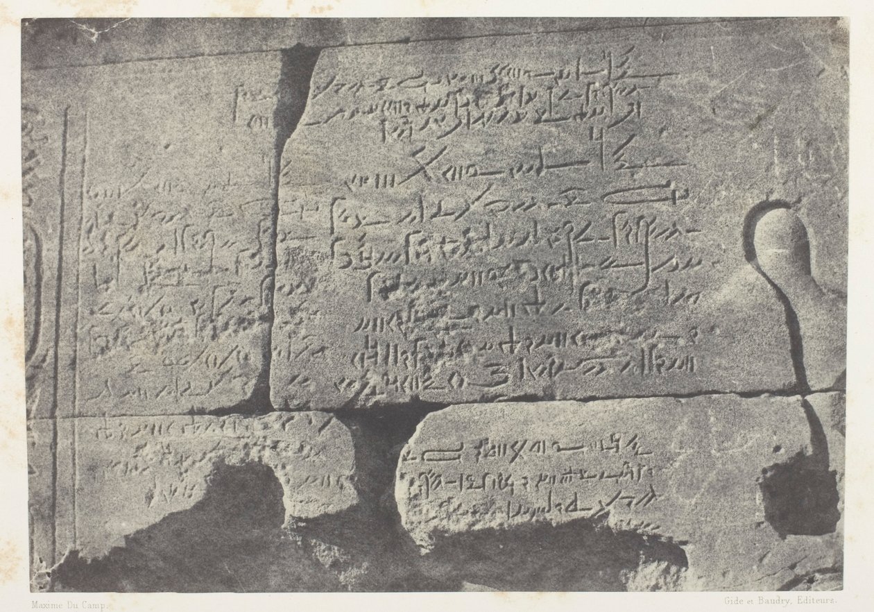 Inschrift Demotisch, Großer Tempel der Isis in Philä; Nubien, Tafel 77 aus dem Album "Ägypten, Nubien, Palästina und Syrien" (1852) von Maxime Du Camp