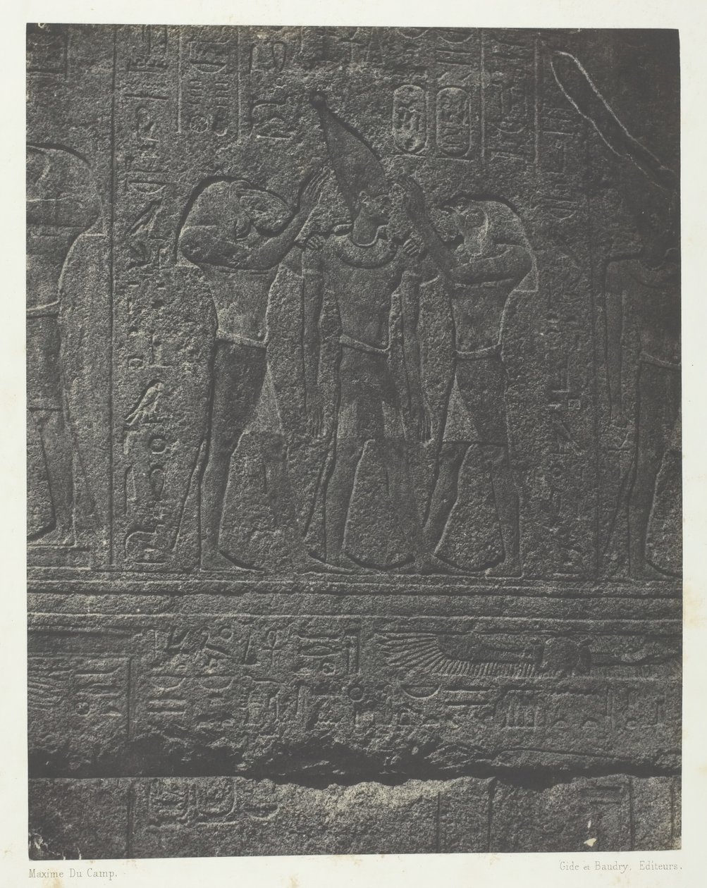 Palais de Karnak, Außenskulpturen des Granitheiligtums, Theben, 1849-51, gedruckt 1852 von Maxime Du Camp