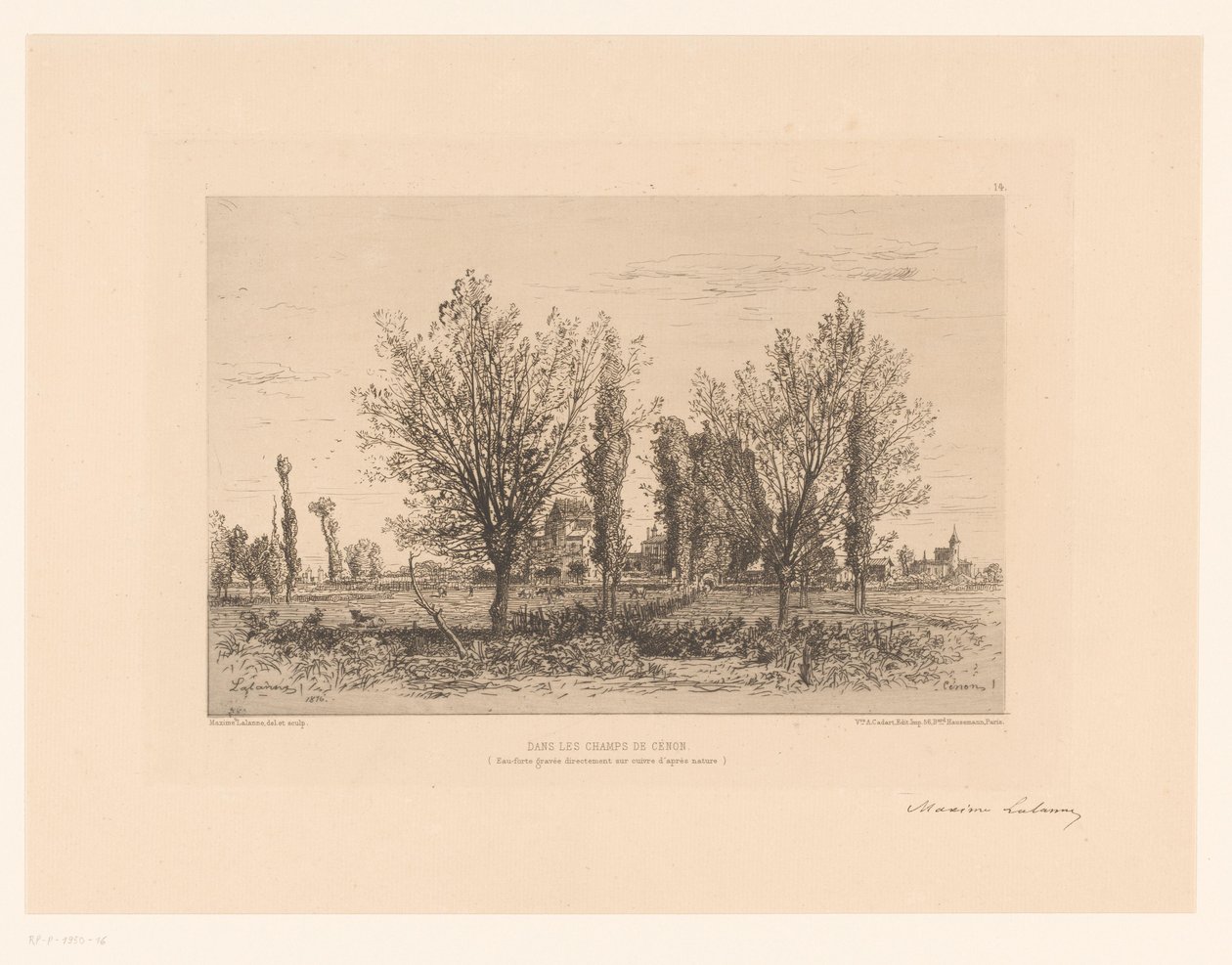Landschaft mit Wiese und Blick auf eine Stadt von Maxime François Antoine Lalanne (signed by artist)
