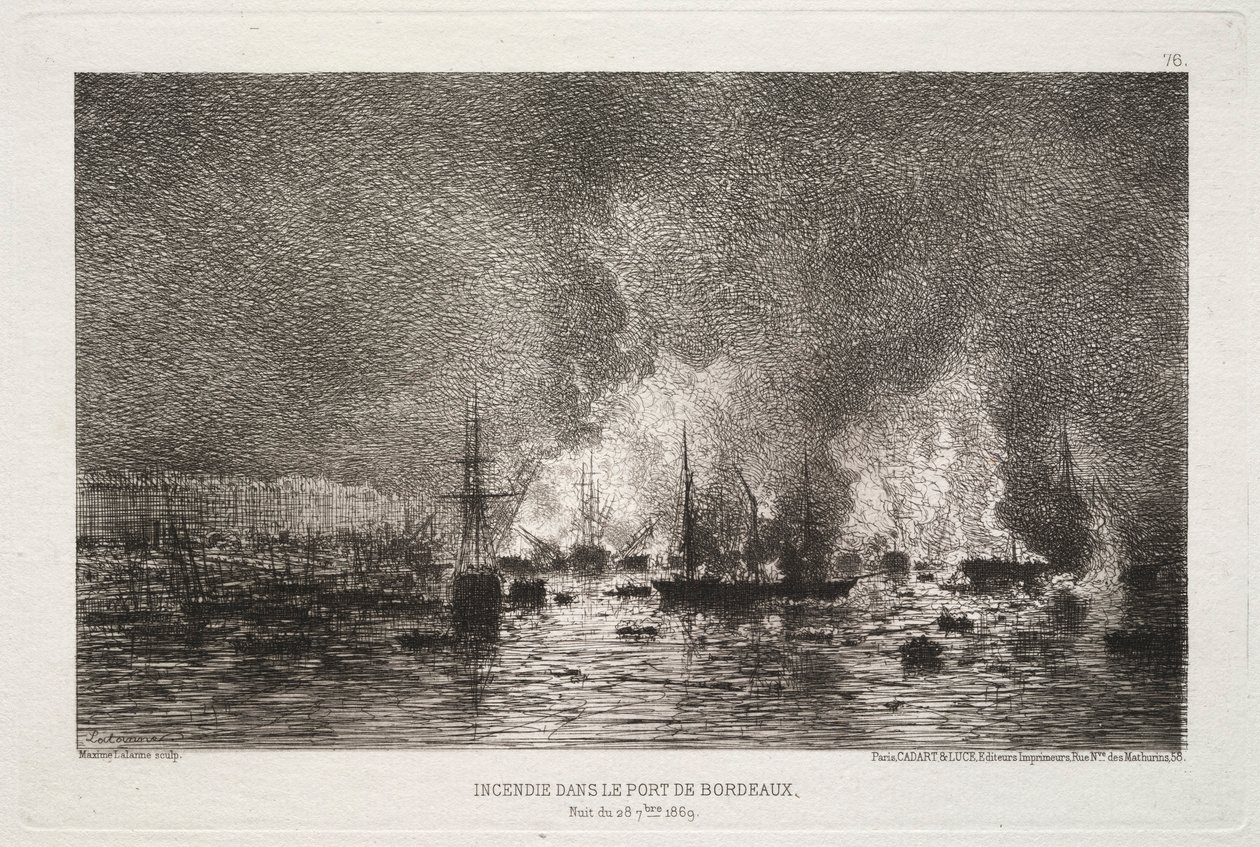 Brand im Hafen von Bordeaux, 1869 von Maxime Lalanne