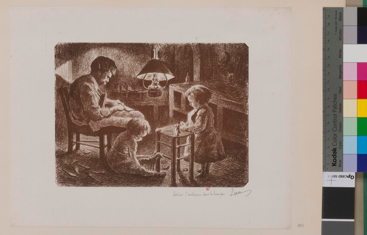 Interieurszene unter der Lampe von Maximilien Luce