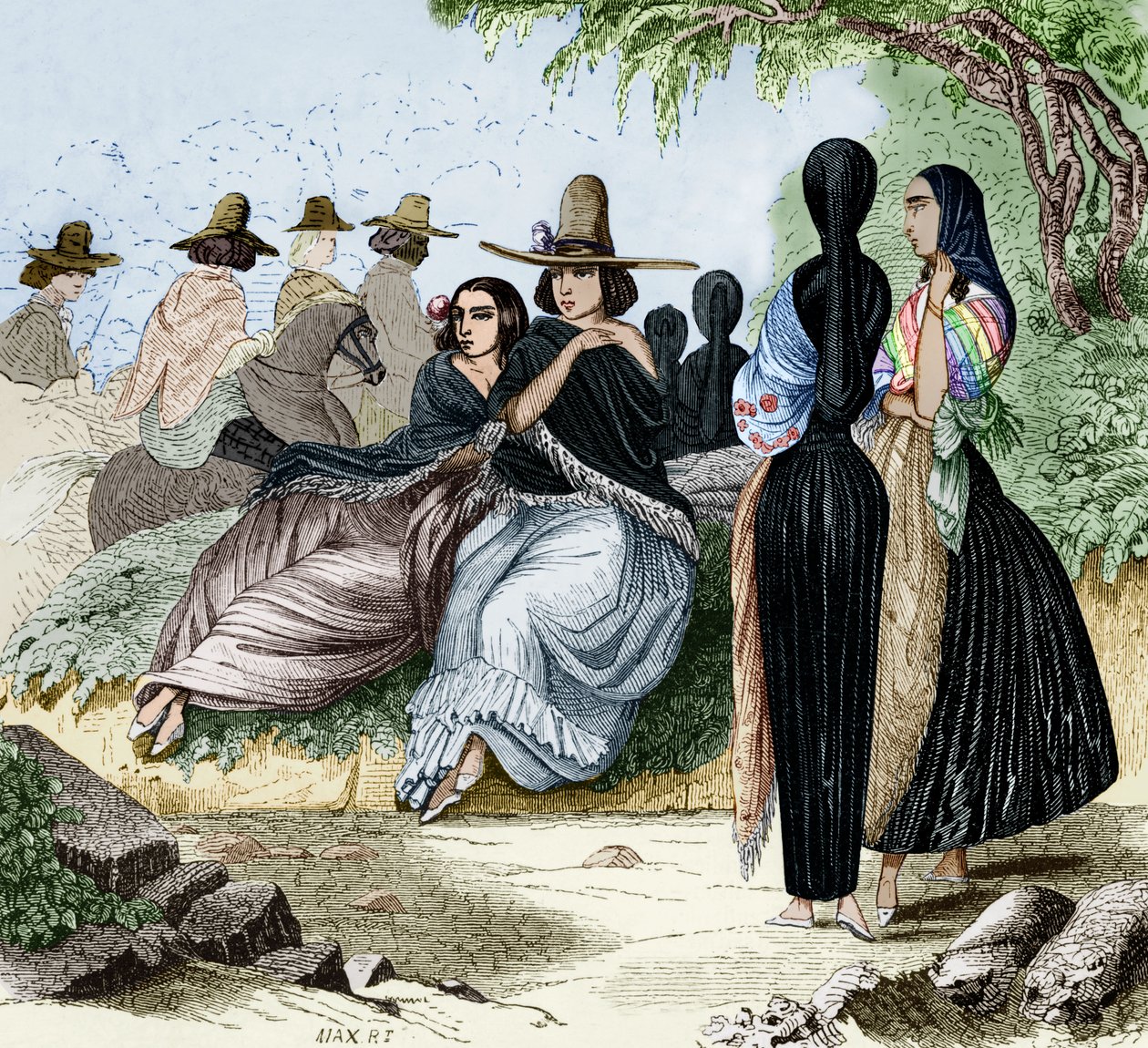 Frauen aus Lima in Peru, Gravur aus Radiguets Reise in Lima in den 1840er Jahren, koloriertes Dokument von Maximilien Radiguet