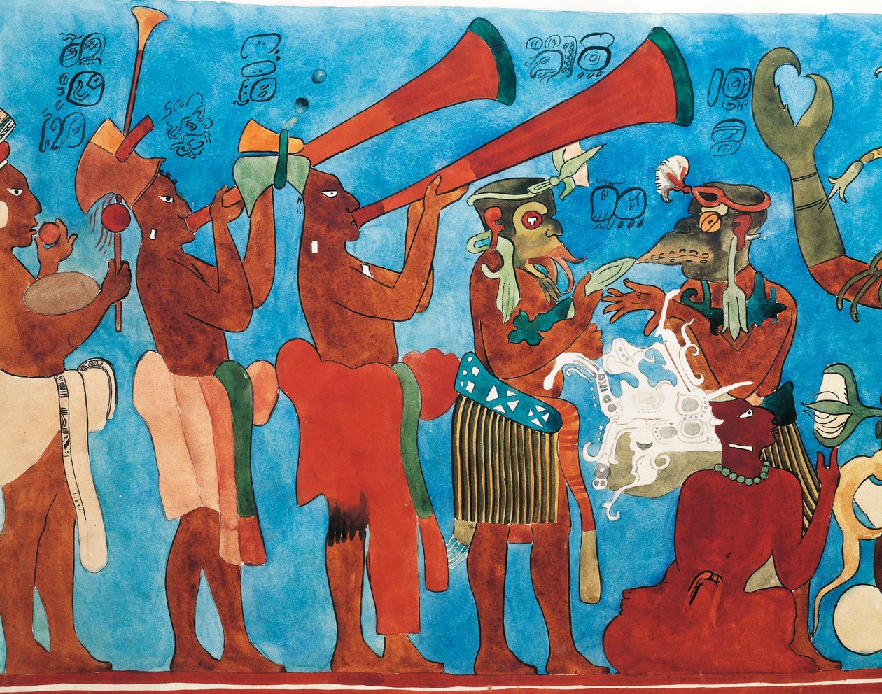 Reproduktion der Bonampak-Fresken, Detail mit Musikern aus Mexiko, Chiapas, Bonampak von Mayan