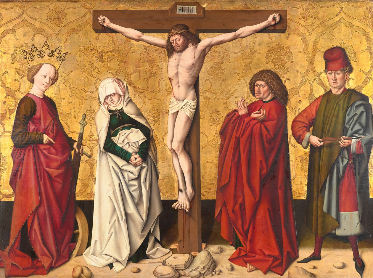 Christus am Kreuz zwischen den hll. Maria und Johannes, Katharina und Sebastian von Meister von Großgmain