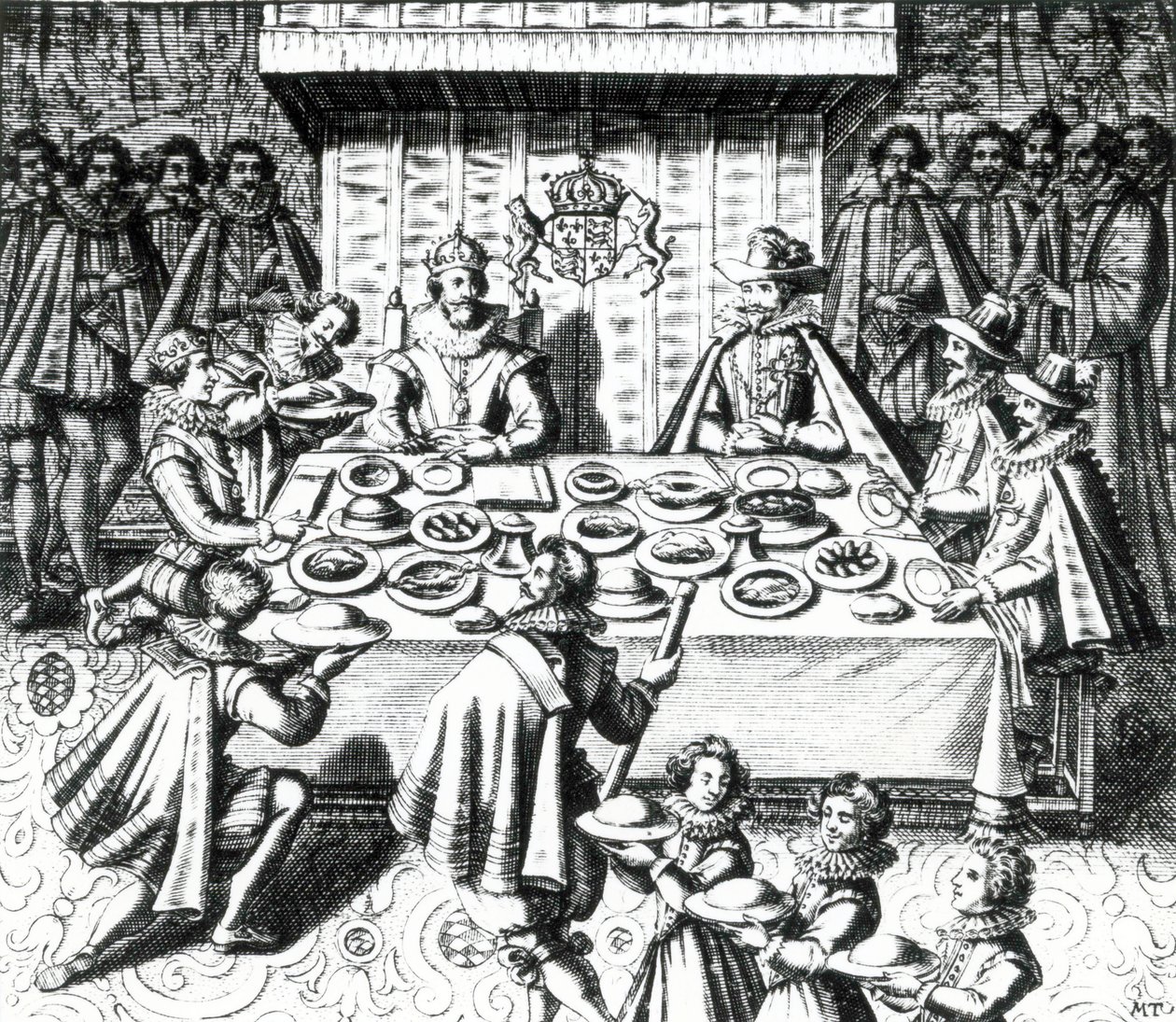 König James speist mit spanischen Botschaftern, 1624 von Melchior Tavernier