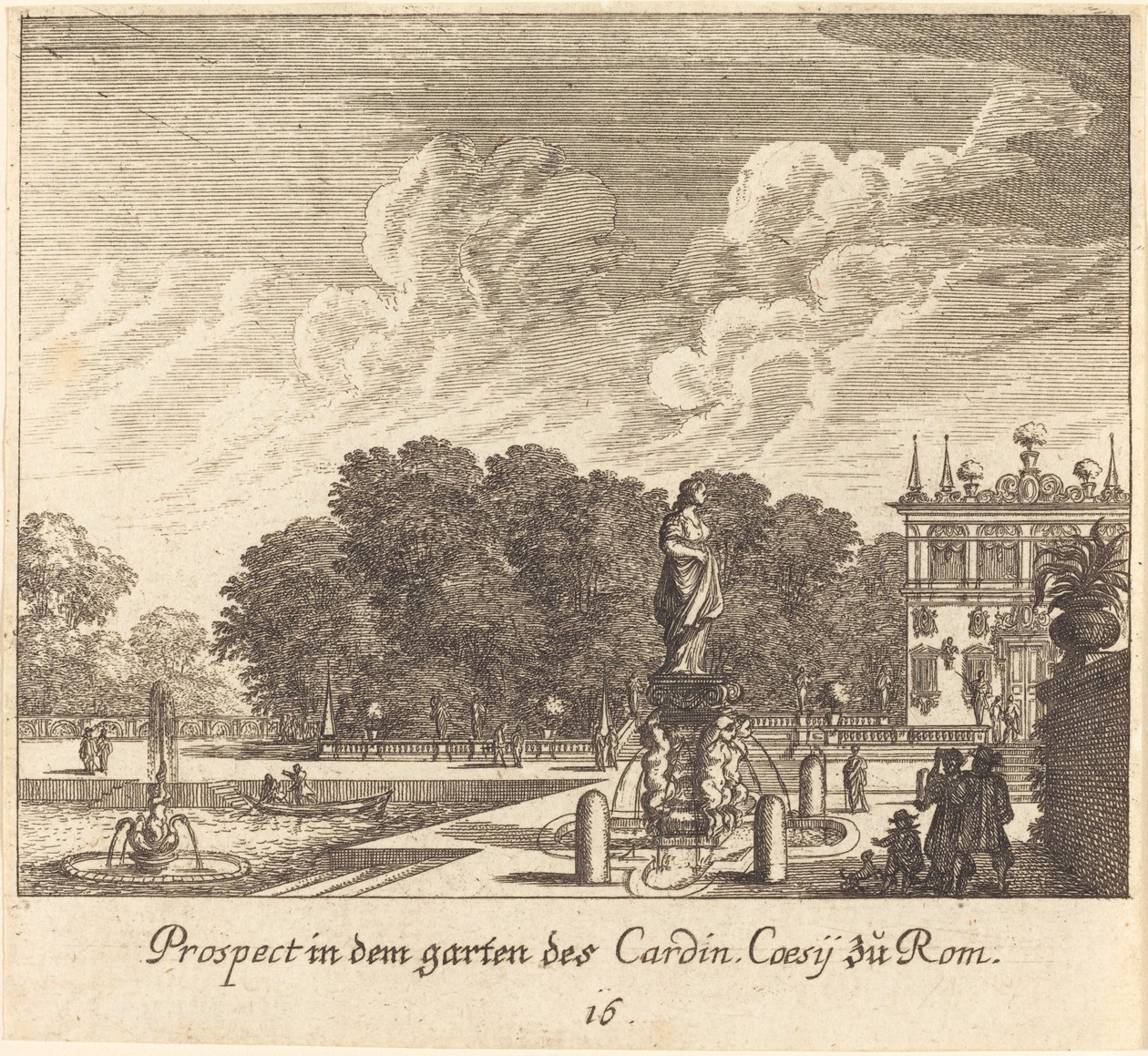 Gärten des Kardinals Coessi, Rom von Melchior Küsel after Johann Wilhelm Baur