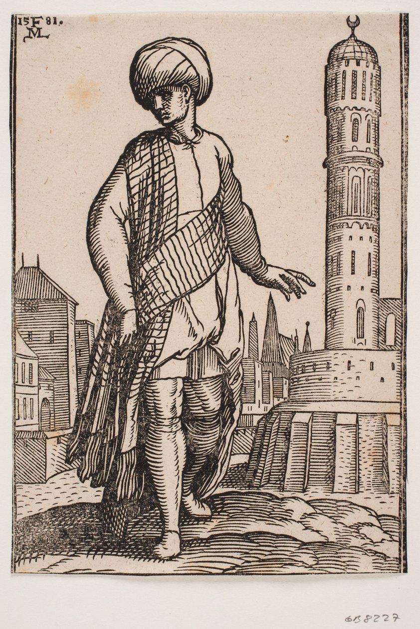 Eleganter junger Mann mit Turban und langem Schal von Melchior Lorck