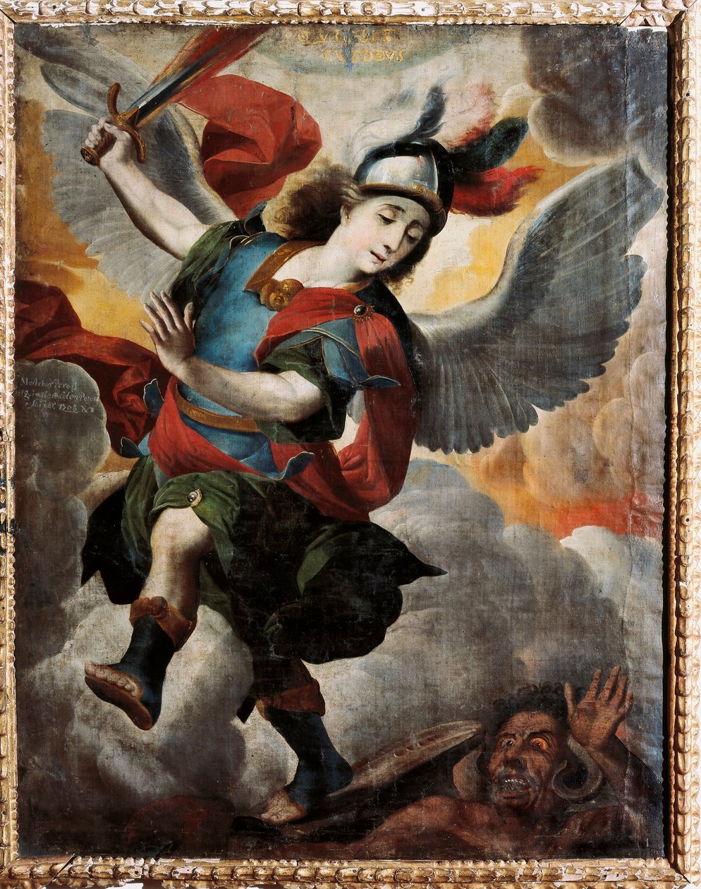 Der Erzengel Michael, Gemälde von Melchor Perez de Holguin (1665-1724) von Melchor Pérez de Holguín