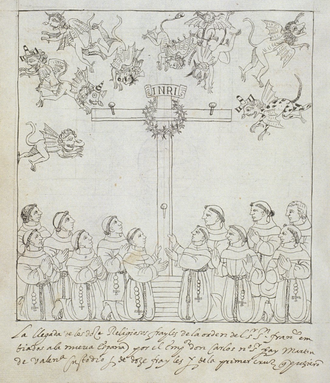 Die Errichtung des ersten Kreuzes, aus Historia de Tlaxcala von Diego Muñoz Camargo von Mexican School