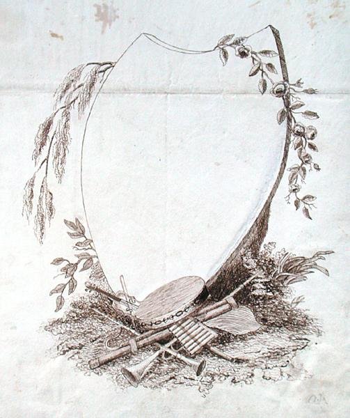 Herzförmiger Schild mit Instrumenten aus Michael Faradays Sammelalbum von Michael Faraday
