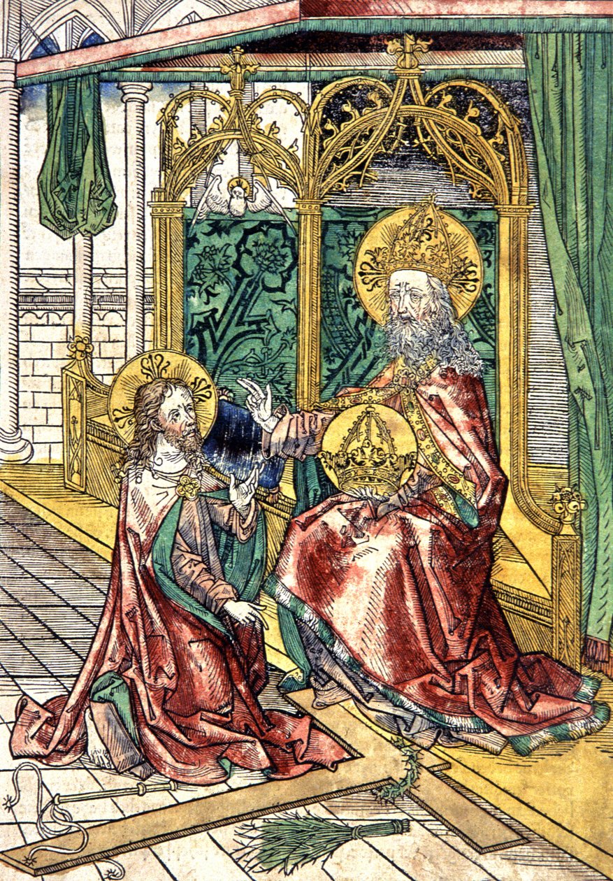 Jesus Christus kniet vor Gott von Michael Wolgemut or Wolgemuth
