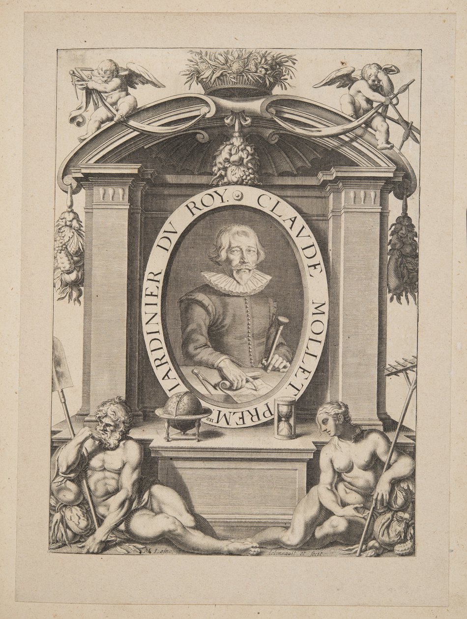 Claude Mollet, erster Gärtner des Königs, aus Theatre des Plans et Jardinages, veröffentlicht 1652 von Michel Lasne