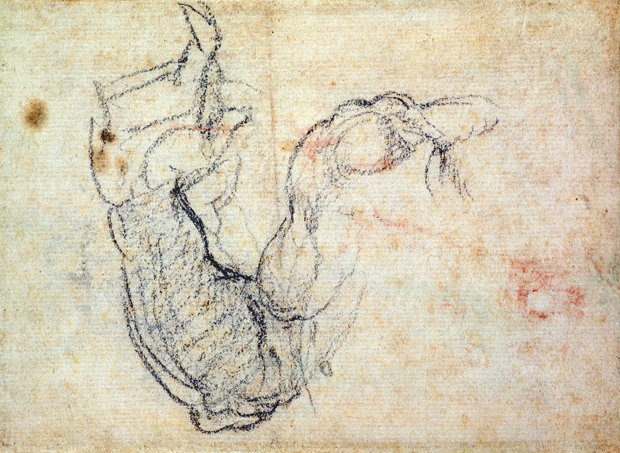 Vorbereitende Studie für den Arm Christi im Jüngsten Gericht, 1535-41 von Michelangelo Buonarroti