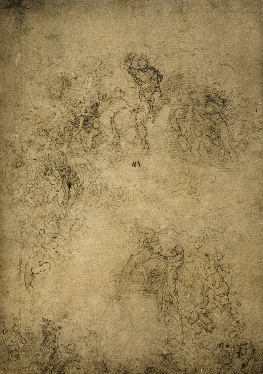 Vorbereitungsskizze für das Jüngste Gericht in der Sixtinischen Kapelle von Michelangelo Buonarroti