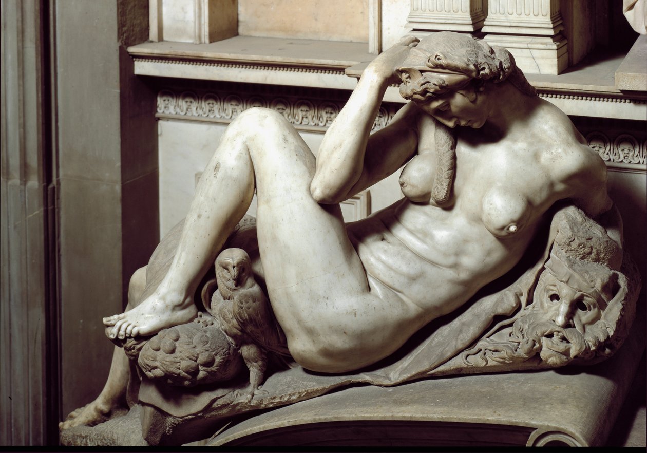 Allegorie der Nacht. Mausoleum von Giuliano de Medici. Marmorskulptur von Michelangelo Buonarroti