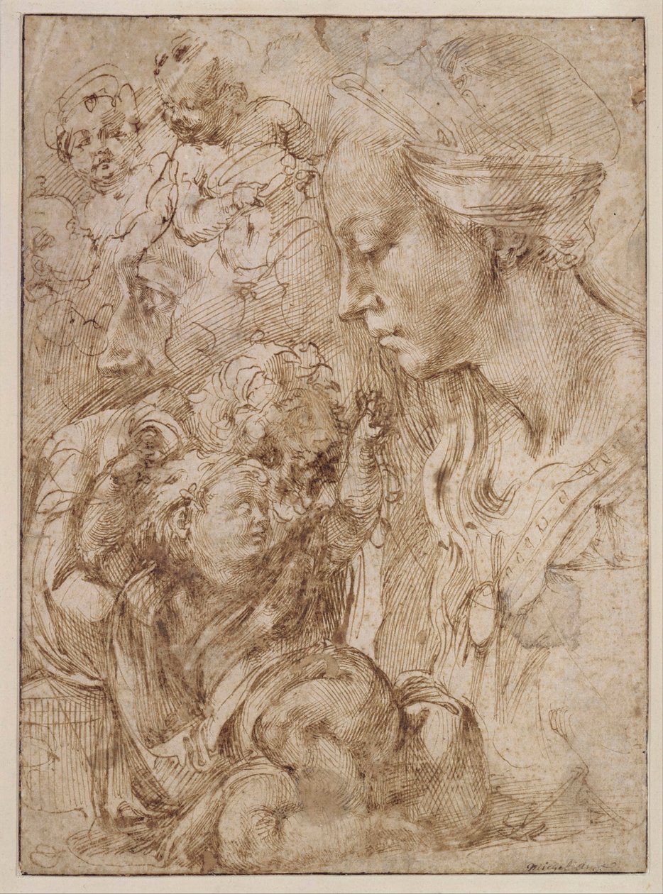 Studie für die Heilige Familie mit dem Kind Johannes dem Täufer (1505) von Michelangelo Buonarroti