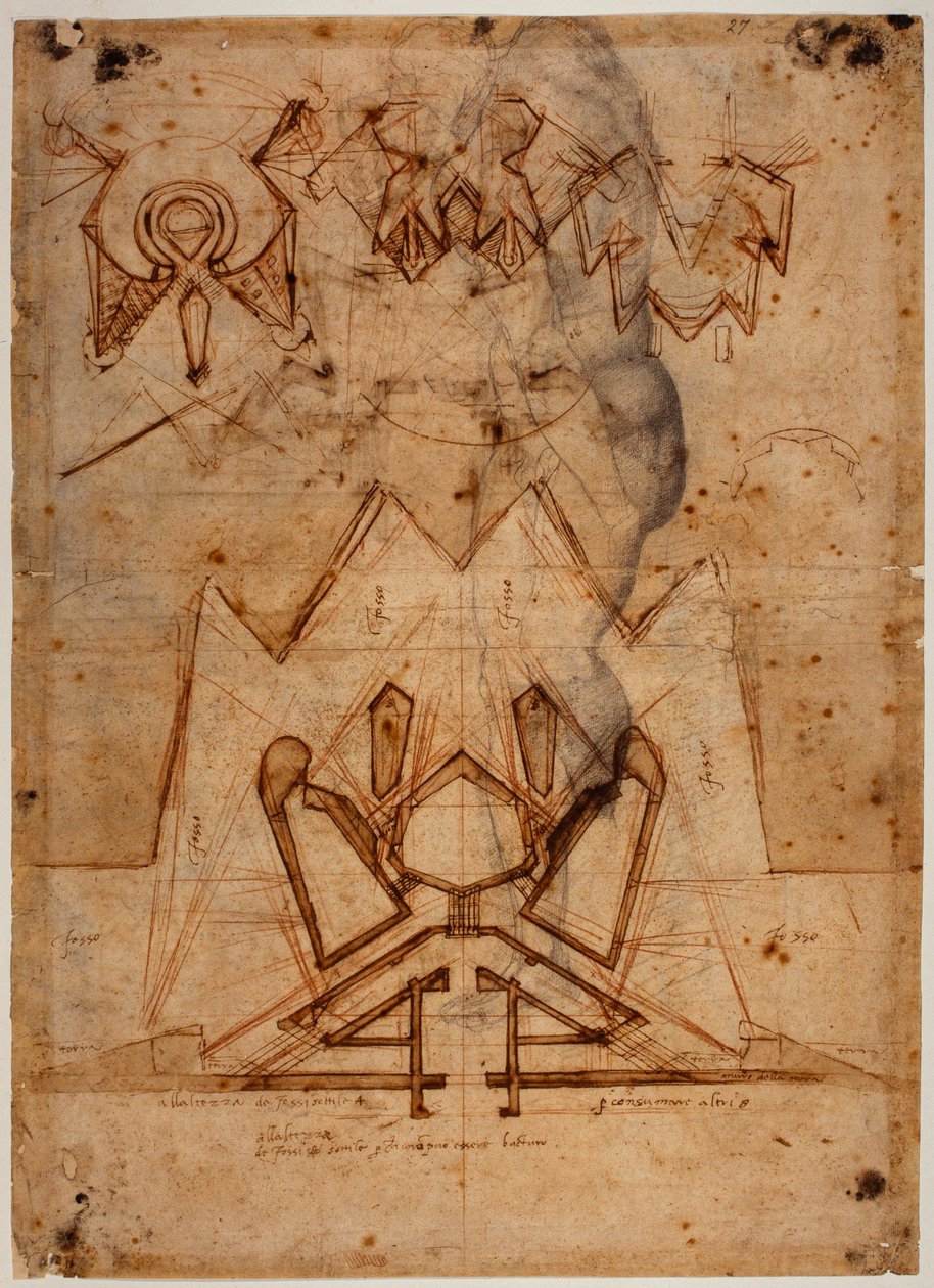 Befestigungen für die Porta al Prato, Figurenskizze von Michelangelo Buonarroti