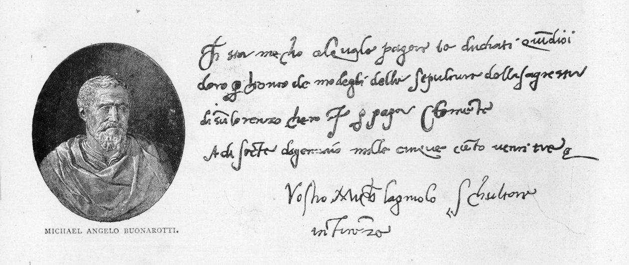 Handschrift und Unterschrift von Michelangelo Buonarroti von Michelangelo Buonarroti