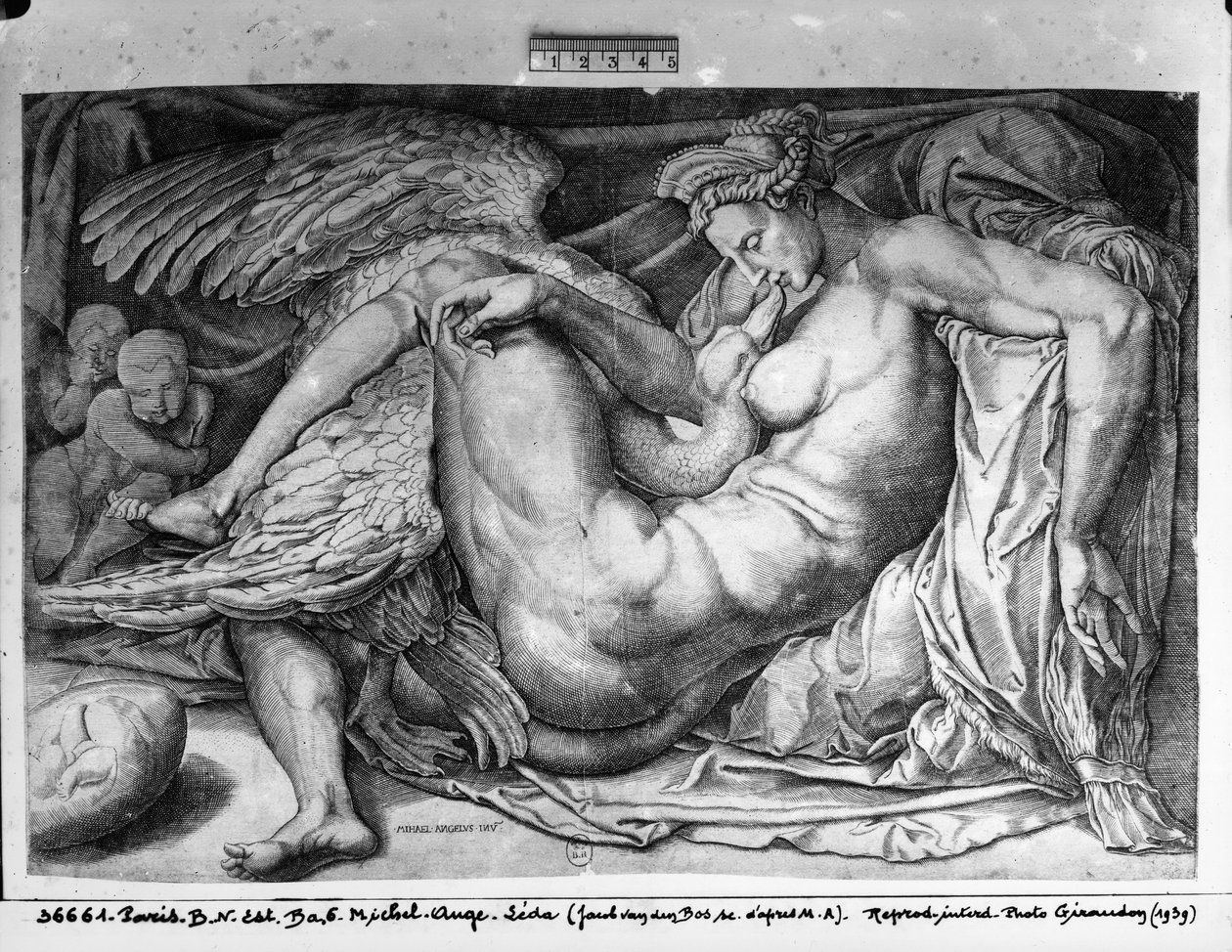 Leda, graviert von Jacobus Bos von Michelangelo Buonarroti