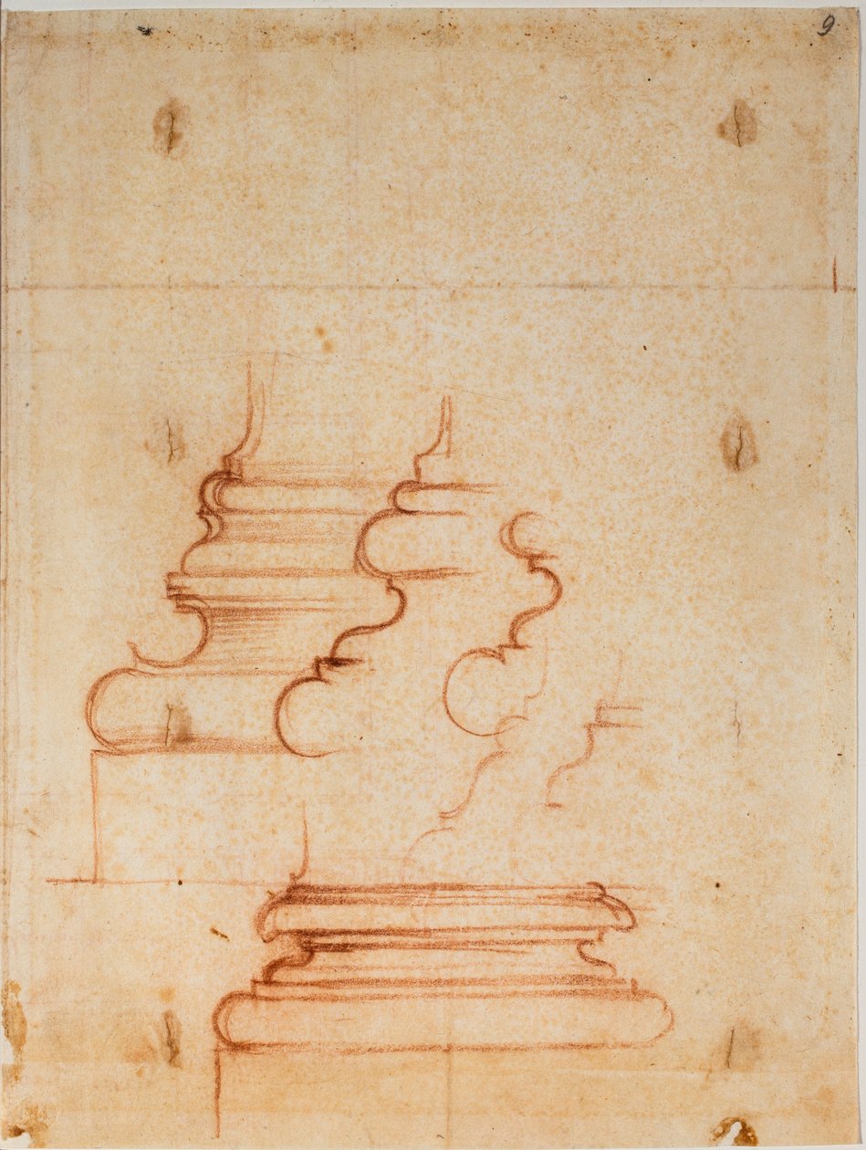 Pfeilerbasen für die Neue Sakristei, handschriftliche Inschriften von Michelangelo Buonarroti