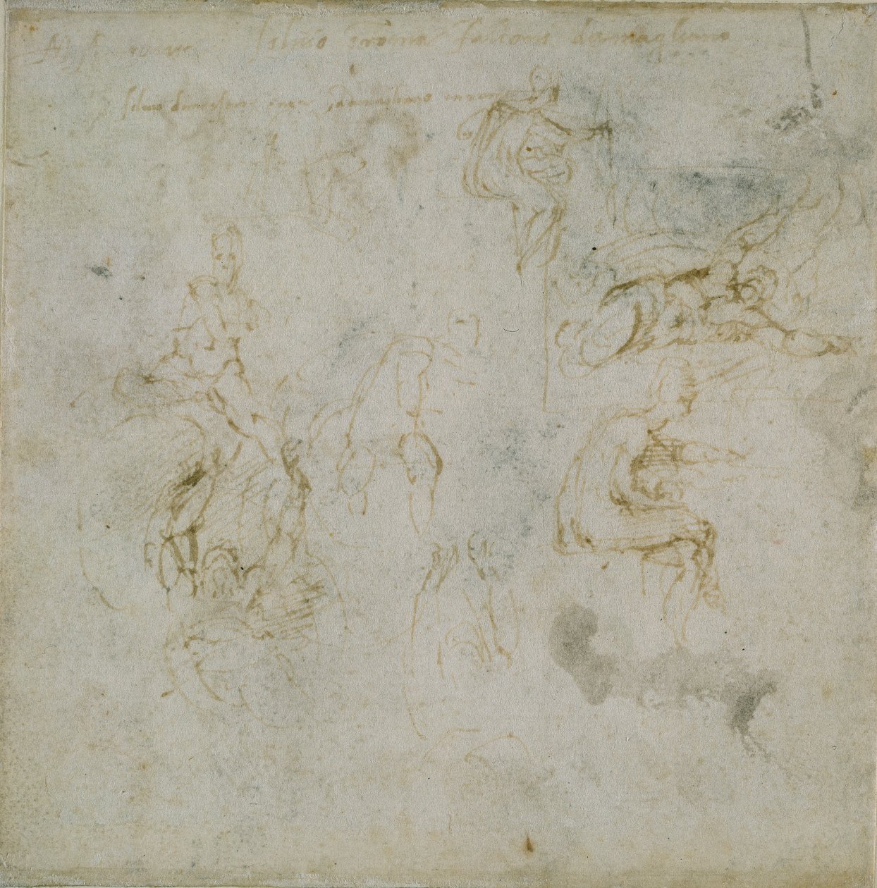 Recto: Acht Figurenstudien. Verso: Figurenstudie, ca. 1490-1560 von Michelangelo Buonarroti