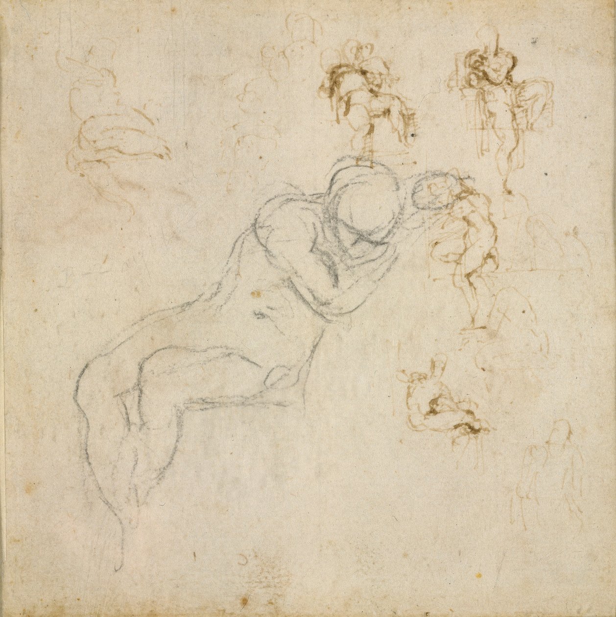 Recto: Acht Figurenstudien. Verso: Figurenstudie, ca. 1490-1560 von Michelangelo Buonarroti