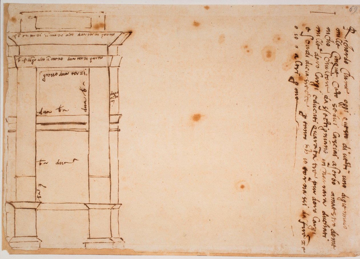 Seitenansicht des Grabmals von Julius II, Autograph-Memento von Michelangelo Buonarroti