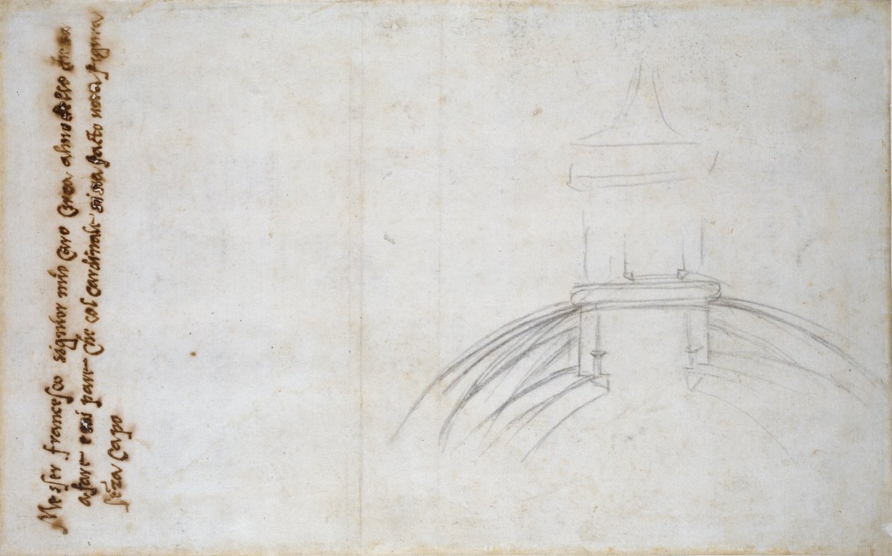 Skizze, die den Anschluss der Laterne und der Kuppel zeigt, und andere Studien für St. Peter, ca. 1490-1560 von Michelangelo Buonarroti