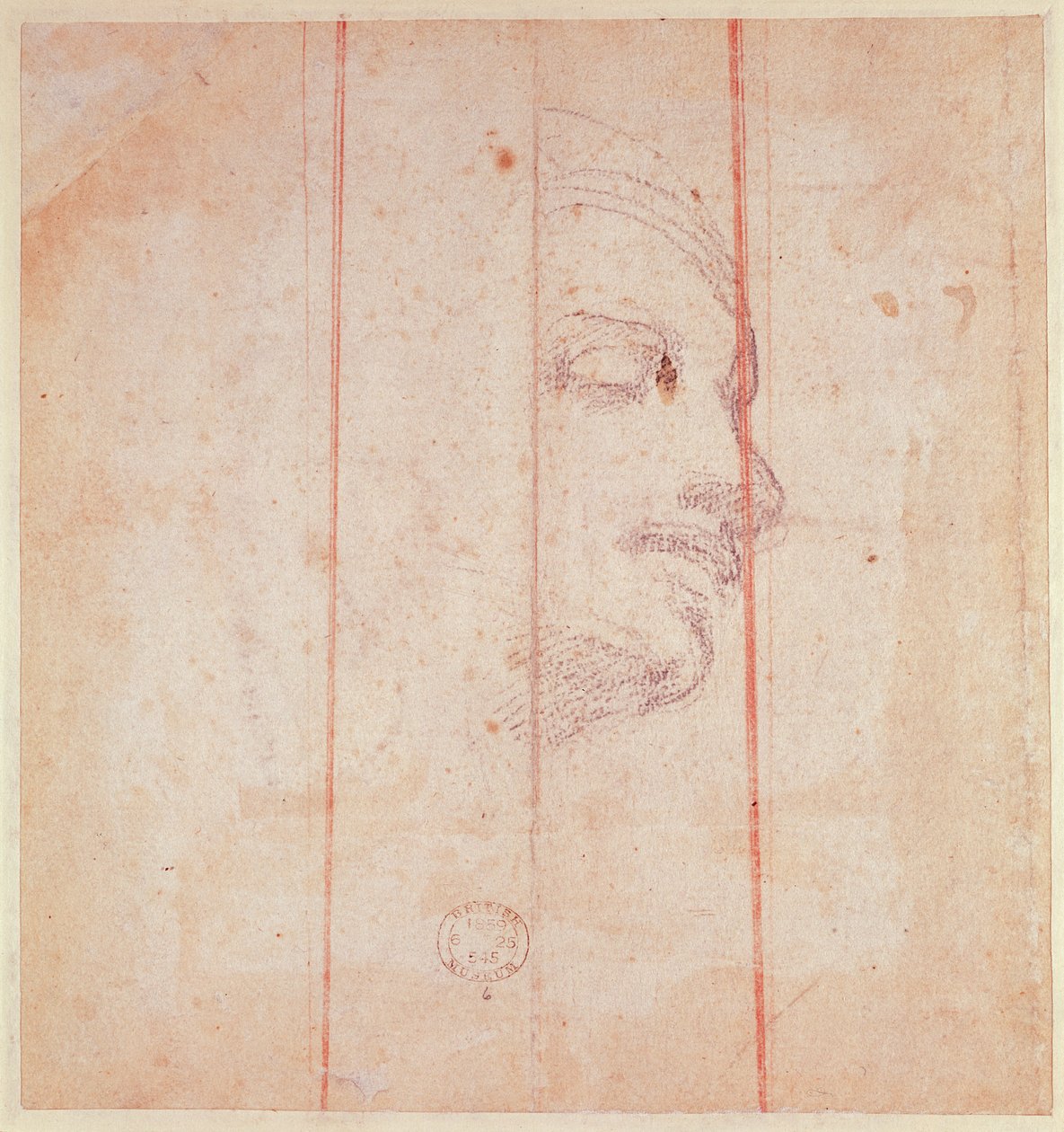 Studie für den Kopf der Libyschen Sibylle (Schwarze Kreide auf Papier) (verso) von Michelangelo Buonarroti